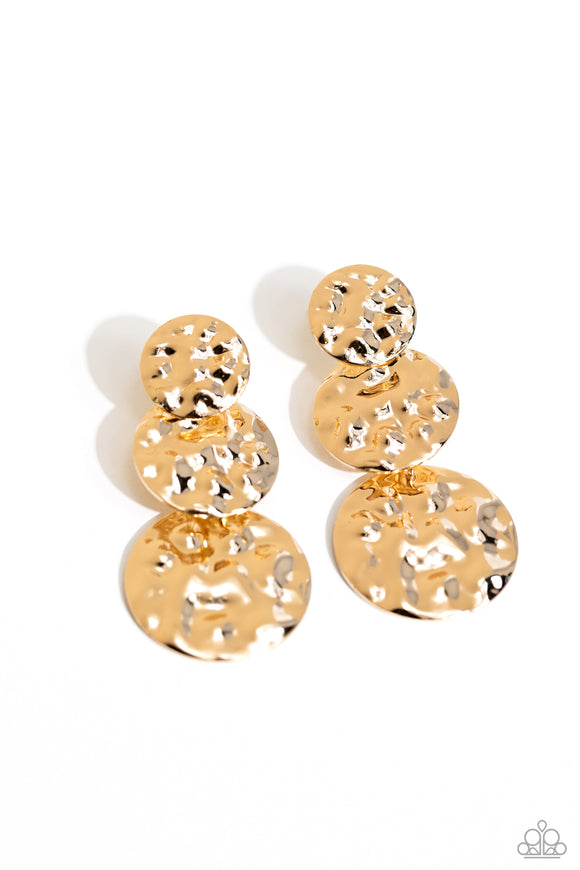 Paparazzi Jewelry Triple Threat Texture - Gold Earring - Pure Elegance by Kym