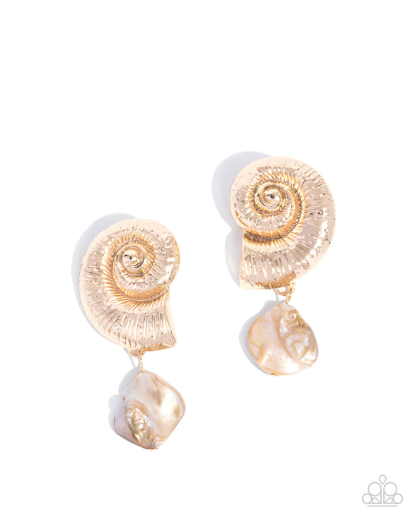 Paparazzi Jewelry Conch Calypso - Gold Earrings - Pure Elegance by Kym