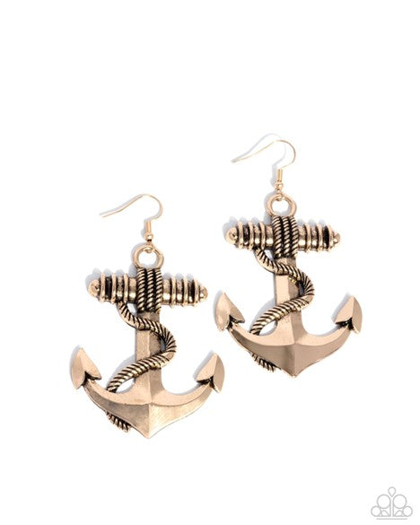 Paparazzi Jewelry Adorable Anchor - Gold Earrings - Pure Elegance by Kym