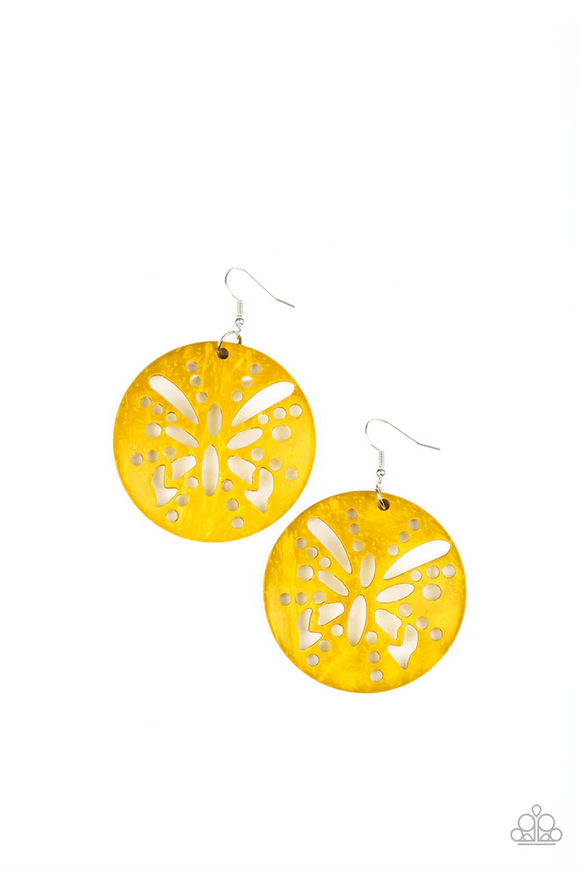 Paparazzi Jewelry Bali Butterfly - Yellow Wooden Earrings - Pure Elegance by Kym