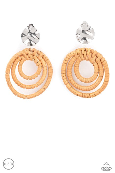 Paparazzi Jewelry Whimsically Wicker - Brown Clip-On Earrings - Pure Elegance by Kym