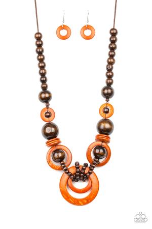 Paparazzi Accessories Boardwalk Party Orange Brown Wooden Necklace - Pure Elegance by Kym