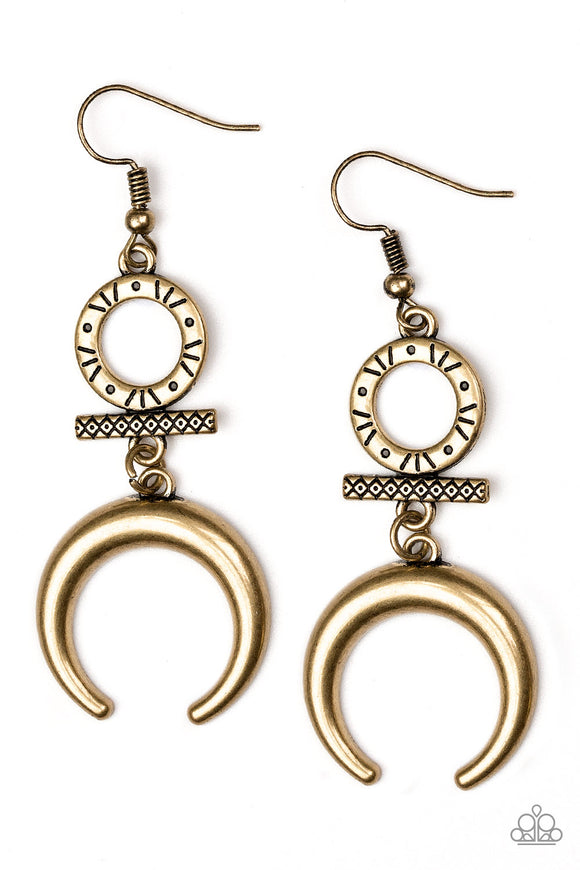 Paparazzi Accessories Majestically Moon Child Brass Earrings - Pure Elegance by Kym