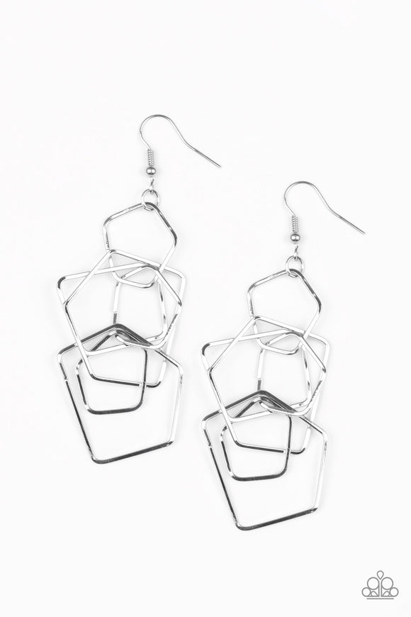 Paparazzi Accessories Five-Sided Fabulous Silver Earrings - Pure Elegance by Kym