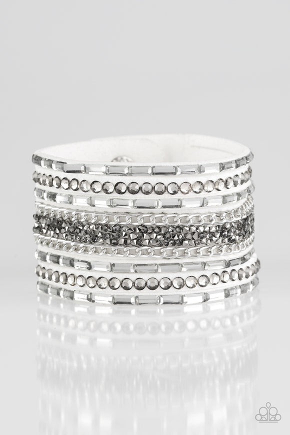 Paparazzi Accessories Rhinestone Rumble White Bracelet - Pure Elegance by Kym