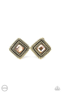 Paparazzi Accessories Fashion Square Brass Clip On Earrings - Pure Elegance by Kym