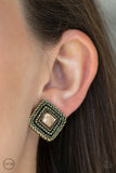 Paparazzi Accessories Fashion Square Brass Clip On Earrings - Pure Elegance by Kym