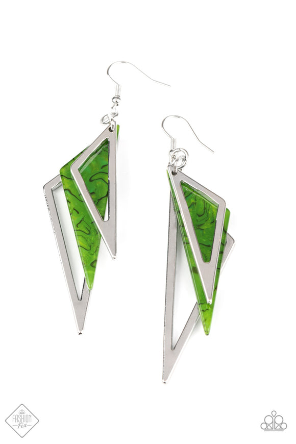 Paparazzi Accessories Evolutionary Edge Green Earring - Pure Elegance by Kym