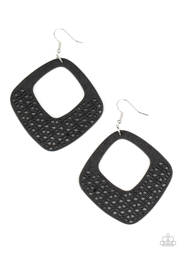 Paparazzi Accessories WOOD You Rather Black Earring - Pure Elegance by Kym