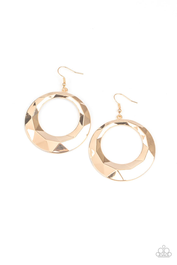 Paparazzi Accessories Fiercely Faceted Gold Earrings - Pure Elegance by Kym
