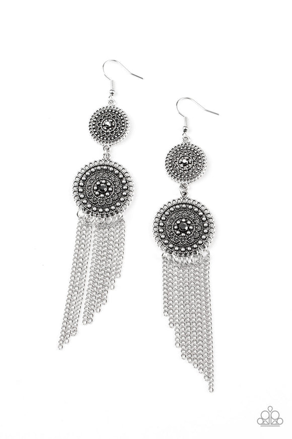 Paparazzi Accessories Medallion Mecca Silver Earring - Pure Elegance by Kym