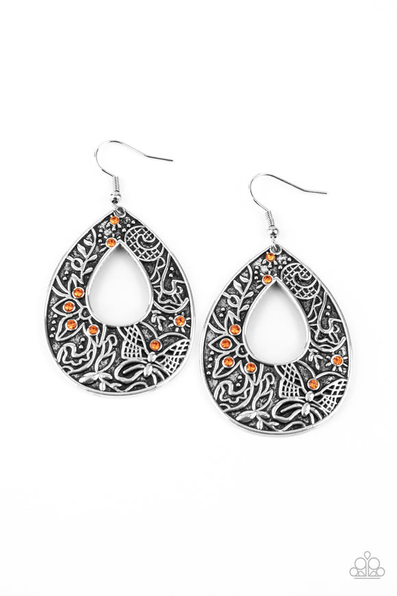 Paparazzi Accessories Botanical Butterfly Orange Earrings - Pure Elegance by Kym