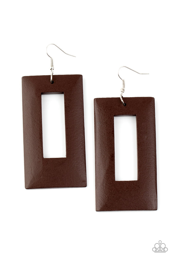 Paparazzi Accessories Totally Framed - Brown Earring - Pure Elegance by Kym