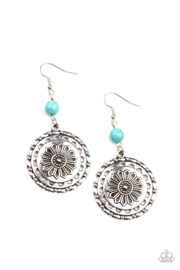 Paparazzi Accessories Flowering Frontiers - Blue Earrings - Pure Elegance by Kym