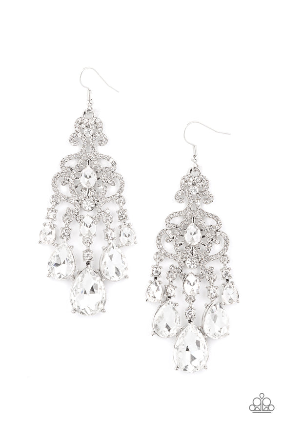 Paparazzi Accessories Queen Of All Things Sparkly White Earrings - Pure Elegance by Kym