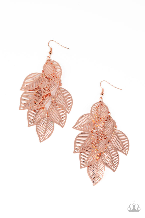 Paparazzi Accessories Limitlessly Leafy - Copper Earring - Pure Elegance by Kym