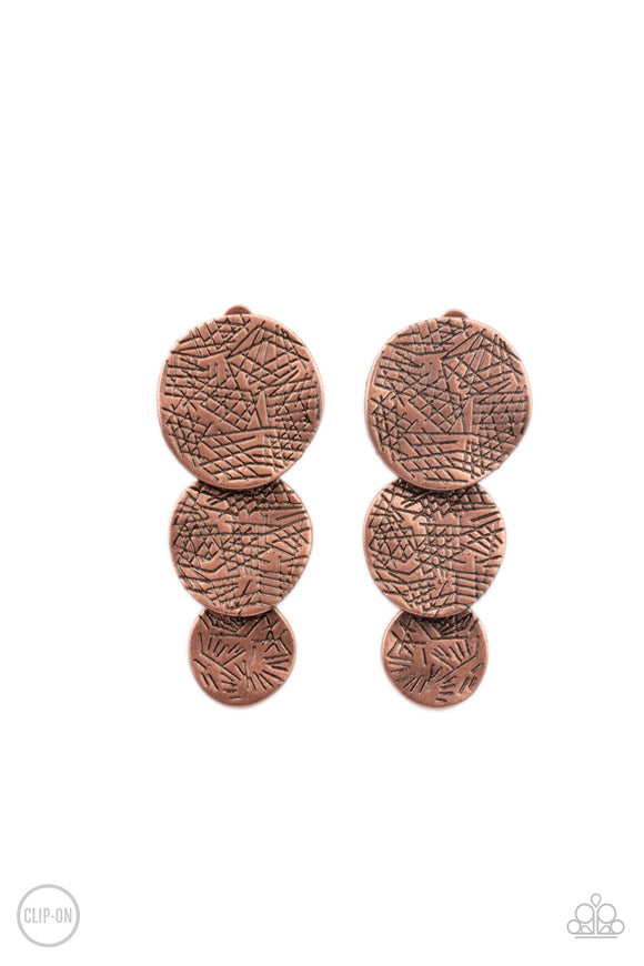 Paparazzi Jewelry Ancient Antiquity - Copper Clip-On Earring - Pure Elegance by Kym