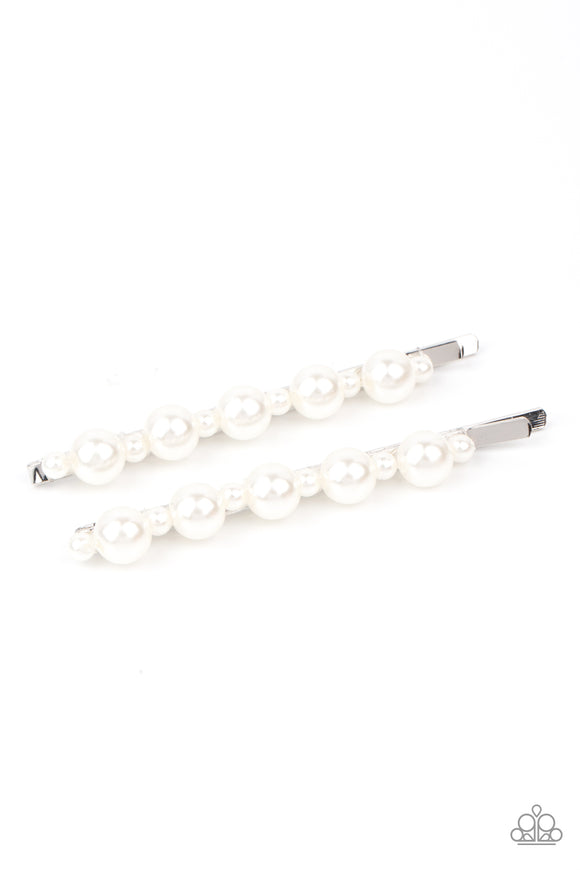 Paparazzi Jewelry Put A Pin In It - White Hair Clip - Pure Elegance by Kym