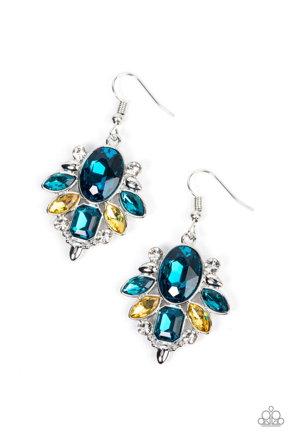 Paparazzi Jewelry Glitzy Go-Getter - Multi Earring - Blue/Yellow - Pure Elegance by Kym