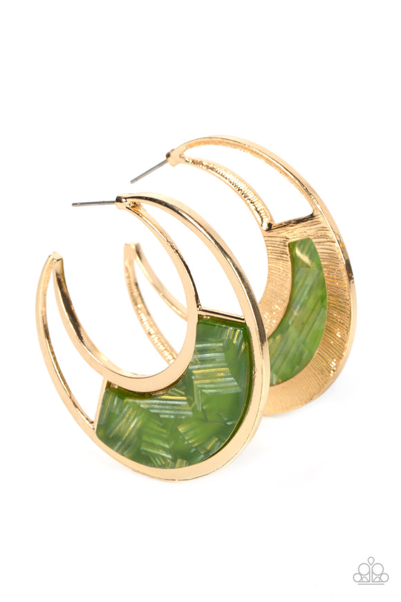 Paparazzi Jewelry Contemporary Curves - Green Earrings - Pure Elegance by Kym