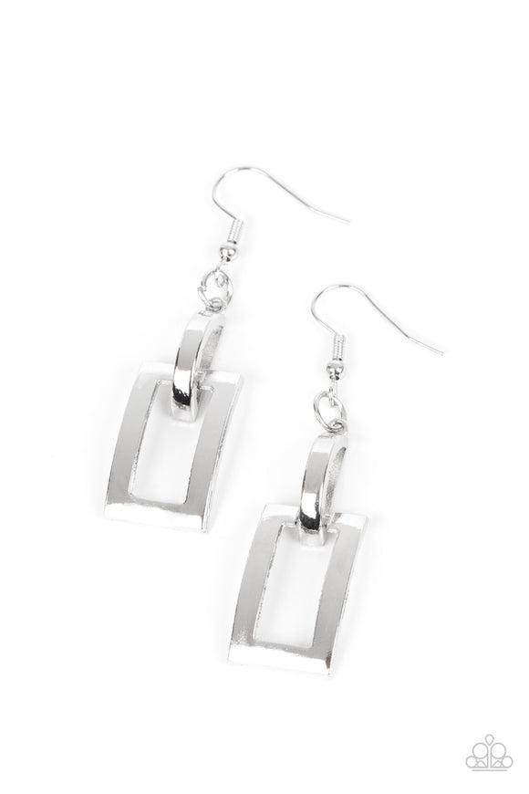 Paparazzi Jewelry Blazing Buckles - Silver Earrings - Pure Elegance by Kym