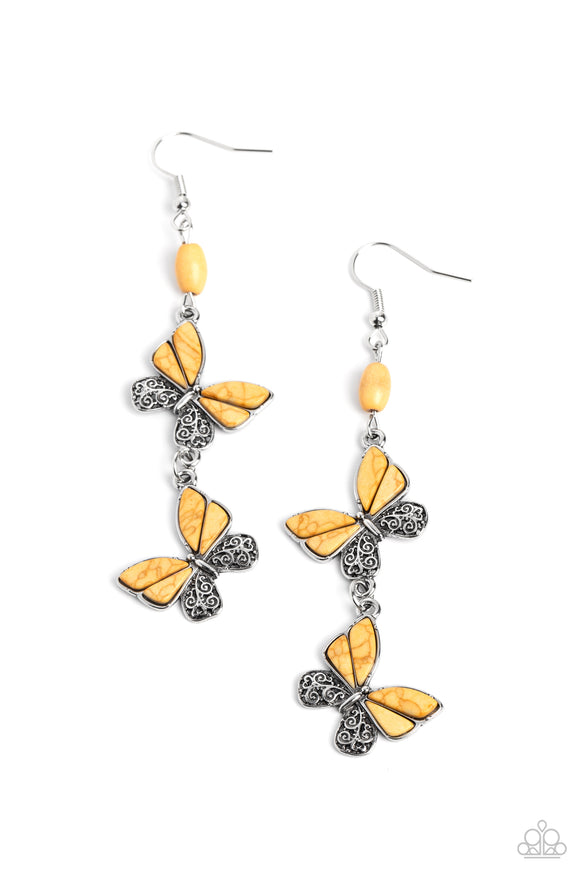 Paparazzi Jewelry Spirited Soar - Yellow Earrings - Pure Elegance by Kym