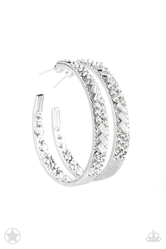 Paparazzi Accessories GLITZY By Association White Blockbuster Hoop Earring - Pure Elegance by Kym