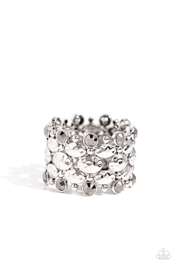 Paparazzi Jewelry Hammered Headliner - Silver Bracelet - Pure Elegance by Kym