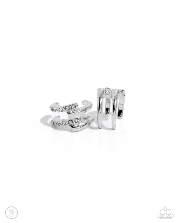 Paparazzi Jewelry Glittery Glow Up -White Cuff Earrings - Pure Elegance by Kym