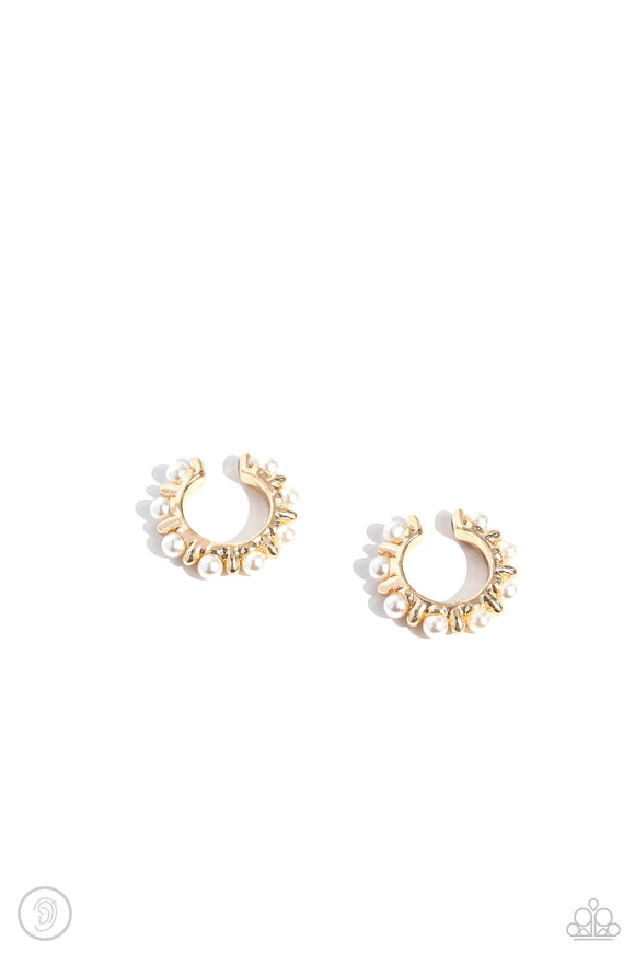 Paparazzi Jewelry Bubbly Basic - Gold Cuff Earrings - Pure Elegance by Kym