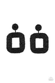 Paparazzi Accessories Beaded Bella Black Post Earring - Pure Elegance by Kym