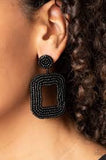 Paparazzi Accessories Beaded Bella Black Post Earring - Pure Elegance by Kym