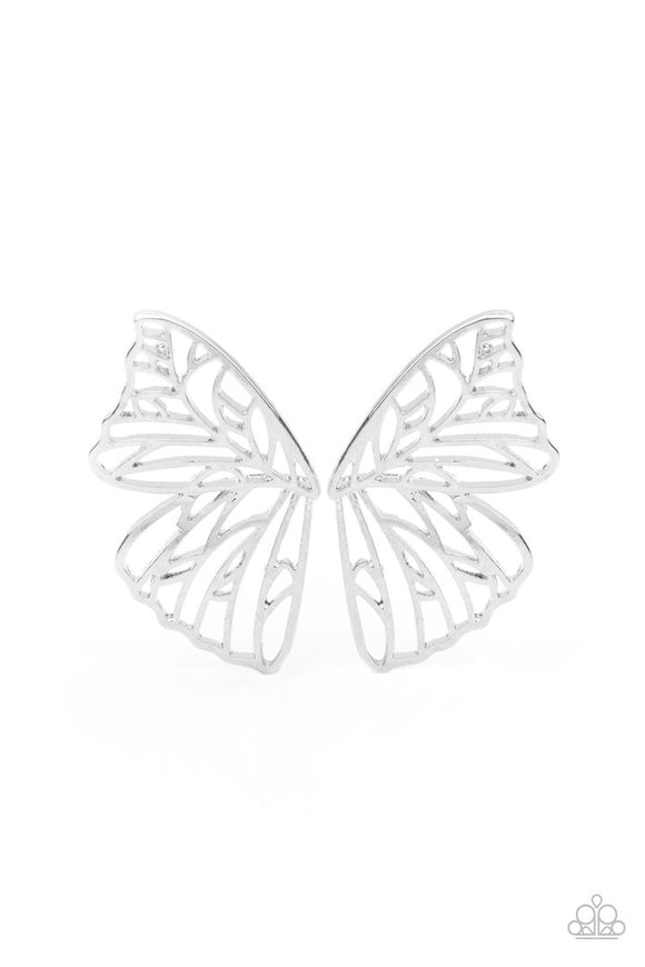 Paparazzi Jewelry Butterfly Frill-Silver Earring Life of the Party EXCLUSIVE - Pure Elegance by Kym