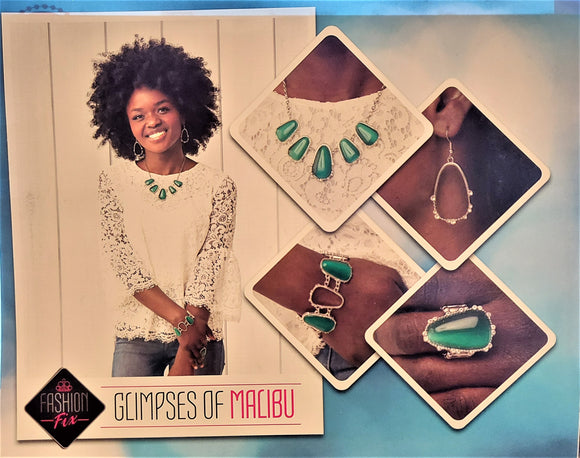 Paparazzi Accessories Fashion Fix  Mar 2021 Glimpses of Malibu Green Complete Set - Pure Elegance by Kym