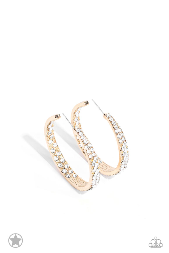 Paparazzi Jewelry Blockbuster GLITZY By Association - Gold Hoop Earring - Pure Elegance by Kym