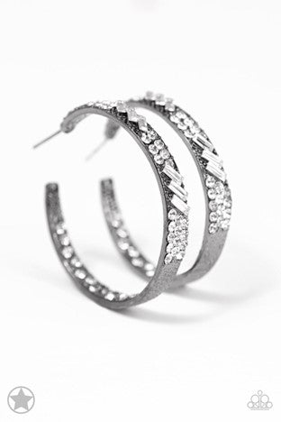 Paparazzi Jewelry Blockbuster GLITZY By Association - Gunmetal Hoop Earring - Pure Elegance by Kym