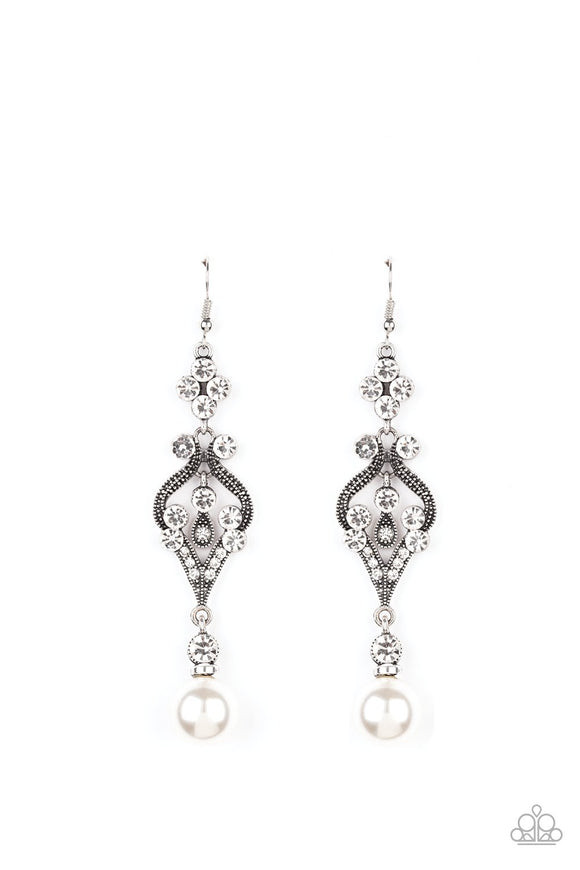 Paparazzi Accessories Elegantly Extravagant White Earrings - Pure Elegance by Kym