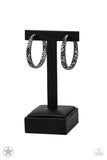Paparazzi Jewelry Blockbuster GLITZY By Association - Black Hoop Earring - Pure Elegance by Kym