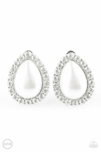 Paparazzi Accessories Dapper Dazzle White Clip On Earrings - Pure Elegance by Kym